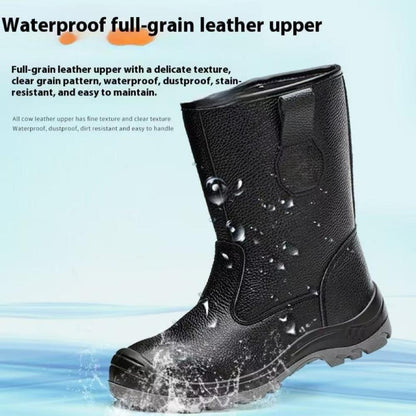 HJ-720 Embossed Leather Steel Toe Steel Sole Work Shoes - Slip-On Safety Shoes