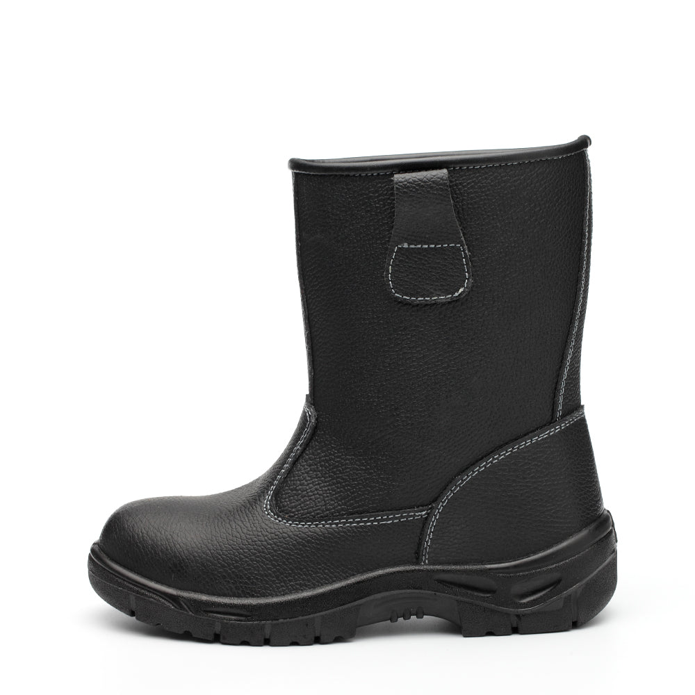 WG-907 Black Cow Leather PU Injection Safety Boots – Steel Toe & Steel Plate