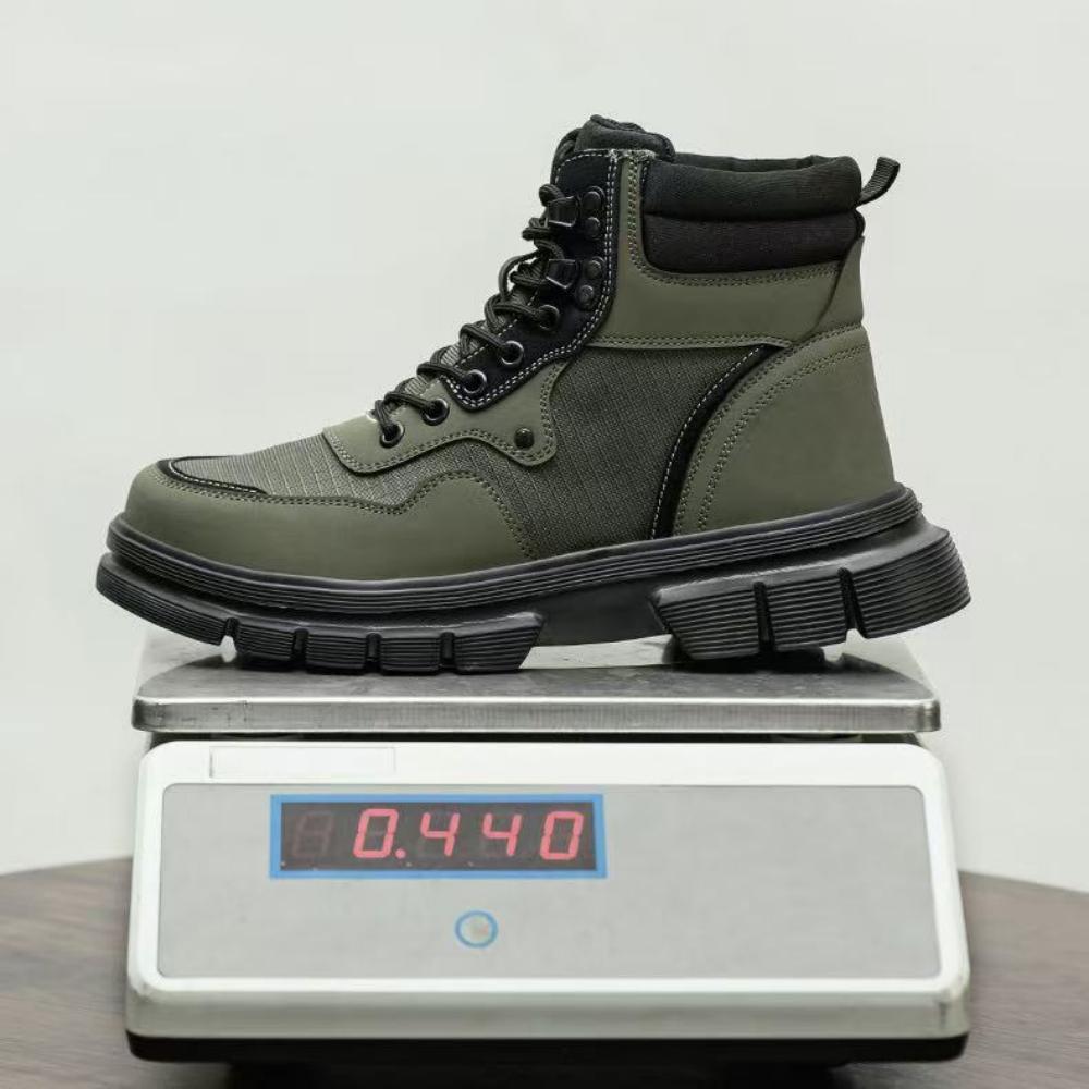 HJ-693 Microfiber Leather Steel Toe Work Shoes - Army Green Lace-Up Safety Shoes
