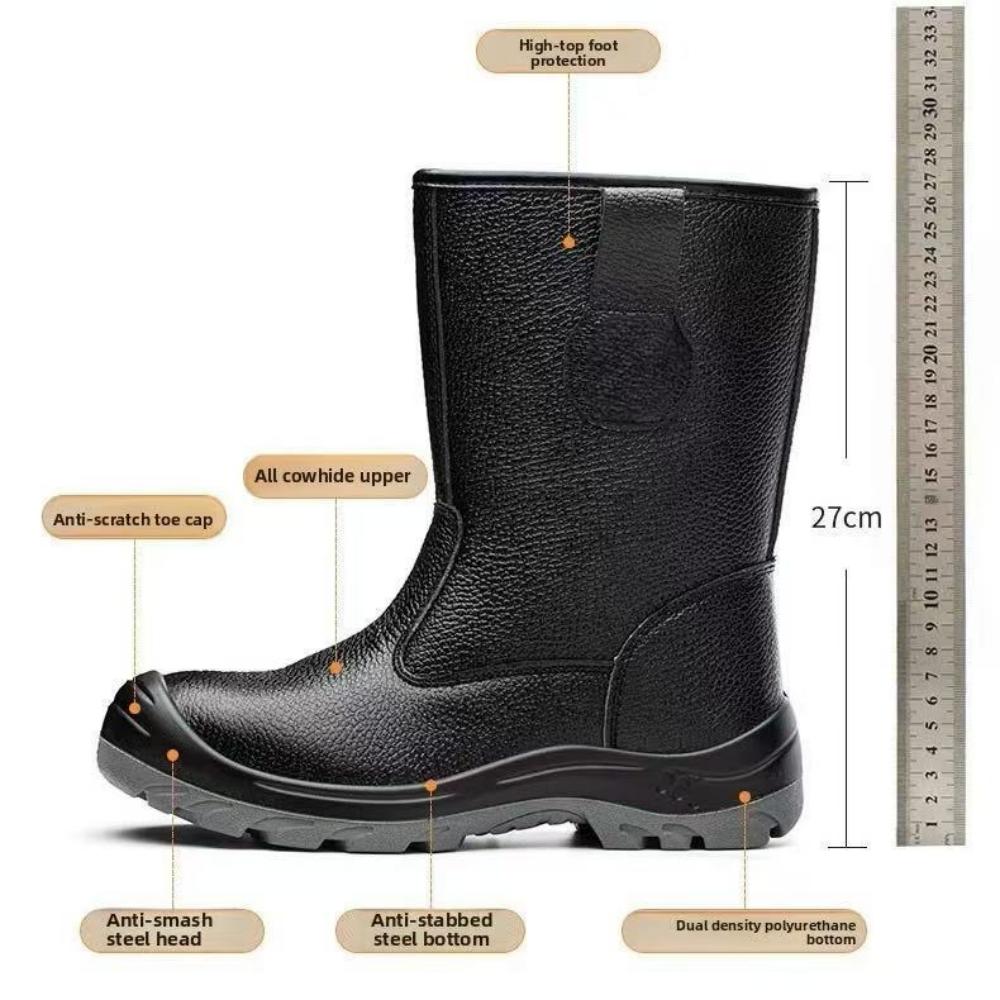 HJ-720 Embossed Leather Steel Toe Steel Sole Work Shoes - Slip-On Safety Shoes