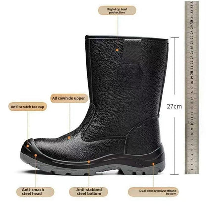 HJ-720 Embossed Leather Steel Toe Steel Sole Work Shoes - Slip-On Safety Shoes