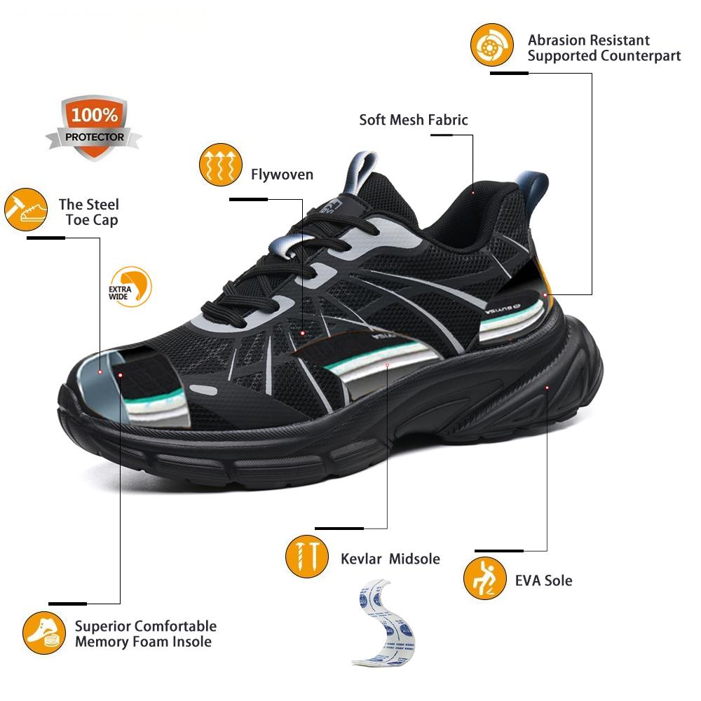 HJ-386 Flyknit Steel Toe Work Shoes - Impact & Stab-Resistant Safety Sneakers