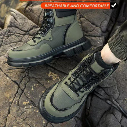 HJ-693 Microfiber Leather Steel Toe Work Shoes - Army Green Lace-Up Safety Shoes