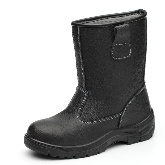 WG-907 Black Cow Leather PU Injection Safety Boots – Steel Toe & Steel Plate