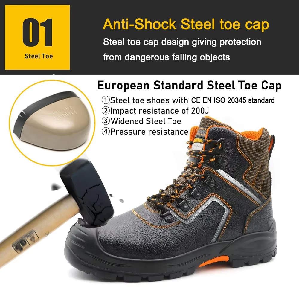 HJ-627 Black Leather Safety Work Shoes | Steel Toe & Steel Sole