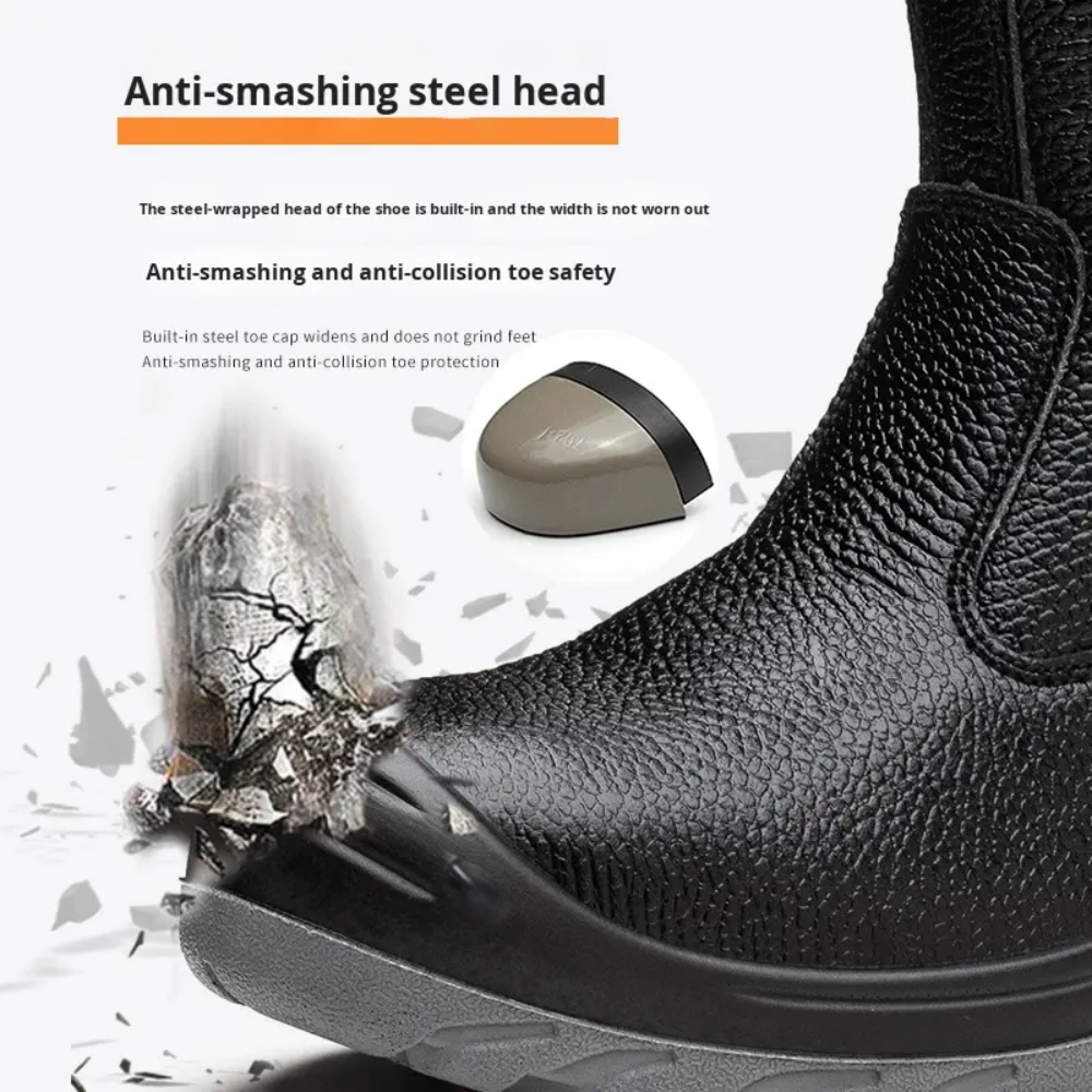 HJ-720 Embossed Leather Steel Toe Steel Sole Work Shoes - Slip-On Safety Shoes