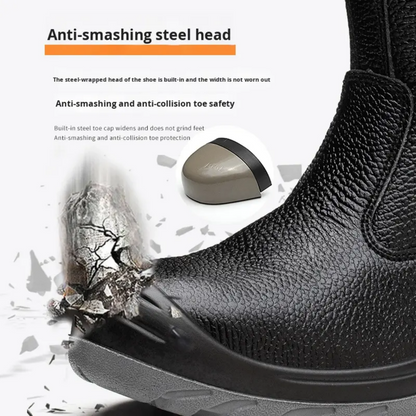 HJ-720 Embossed Leather Steel Toe Steel Sole Work Shoes - Slip-On Safety Shoes